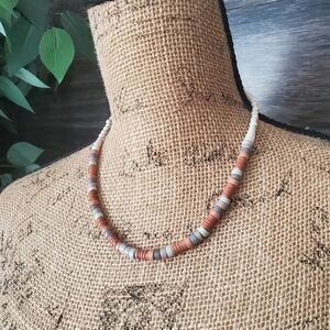 Terracotta Beaded Necklace Earth Toned Small Lightweight